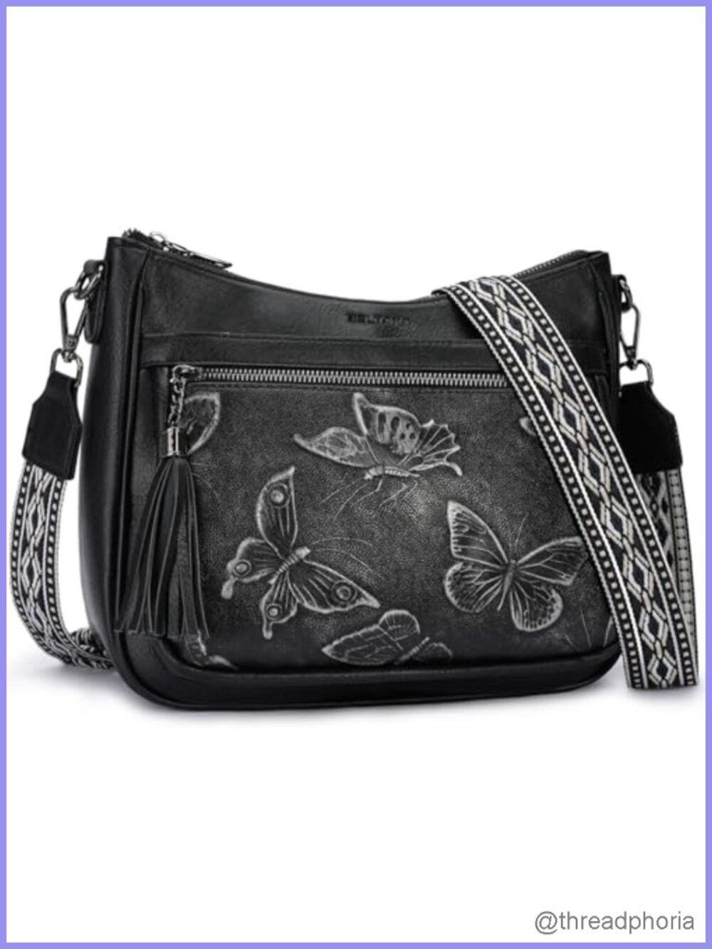 Vegan Leather Crossbody Bag Butterfly Design Adjustable Strap